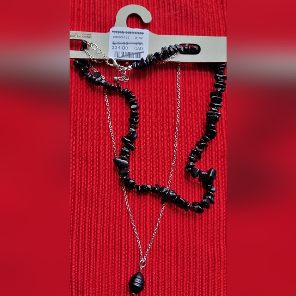 Urban Outfitters Elegant 2 Piece Black Stone Necklace New - Picture 2 of 5